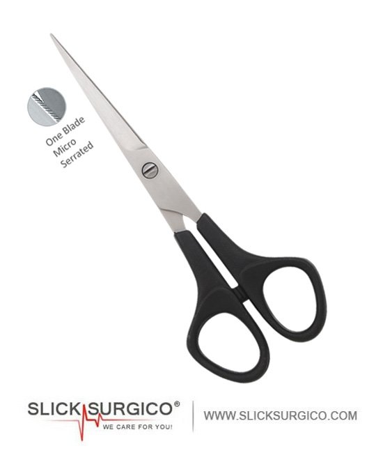 Scissors with Plastic Handle One Blade Micro Serrated